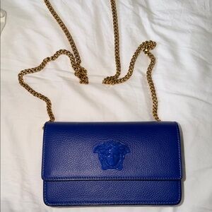Versace Royal Blue Crossbody Bag with Gold Chain